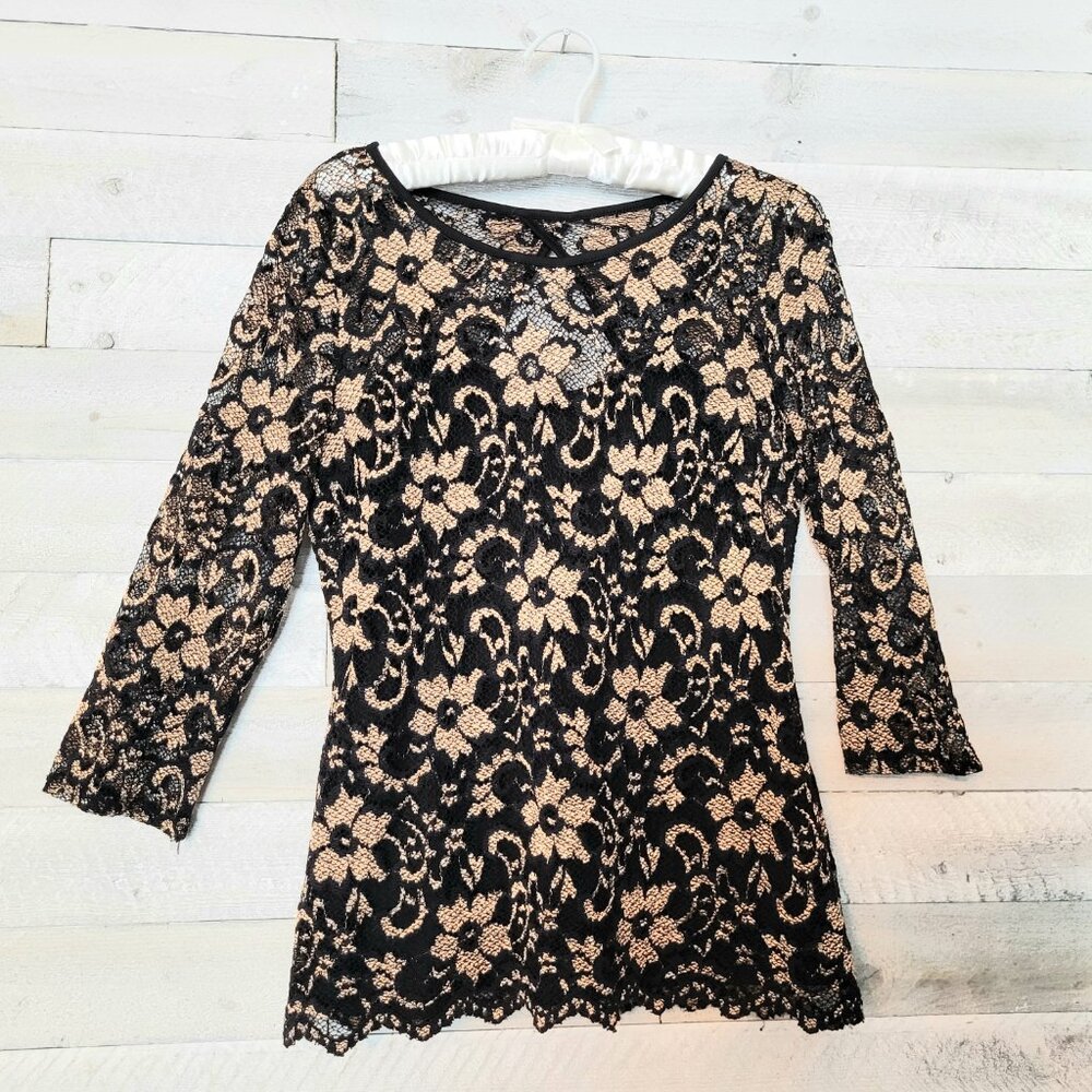 Black Lace Top Gold Floral Shimmer Romantic Whimsy Fairygoth